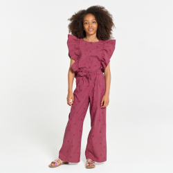 بنطلون واسع بتطريز إنجليزي باللون الترابي للفتيات